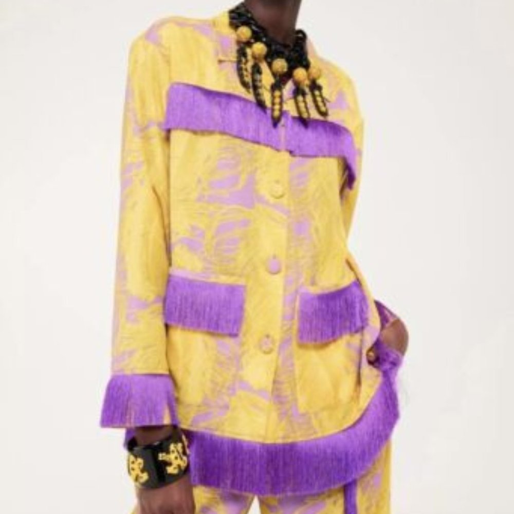 H&M x Iris Apfel Yellow Oversized Fringe Shacket